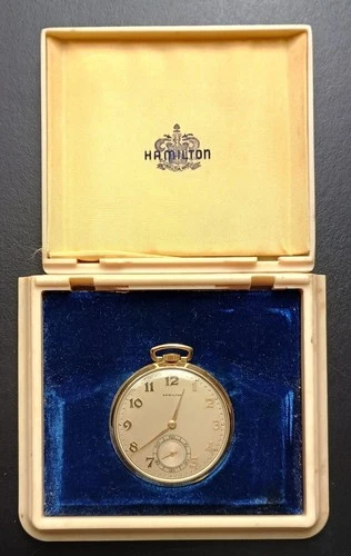 Antique HAMILTON 21 JEWEL 14k GOLD FILLED POCKET WATCH With Vintage Case