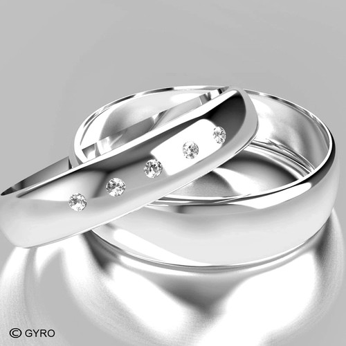 White Gold Diamond Set Band His and Hers set of Wedding Rings hers 5 diamonds