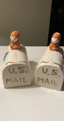 Vintage Salt & Pepper Shakers, US Mailbox Mail box w/ Squirrels on top, CUTE!