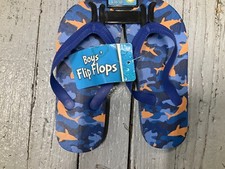 Boy's Blue and Orange Shark Flip Flops Small 11/12