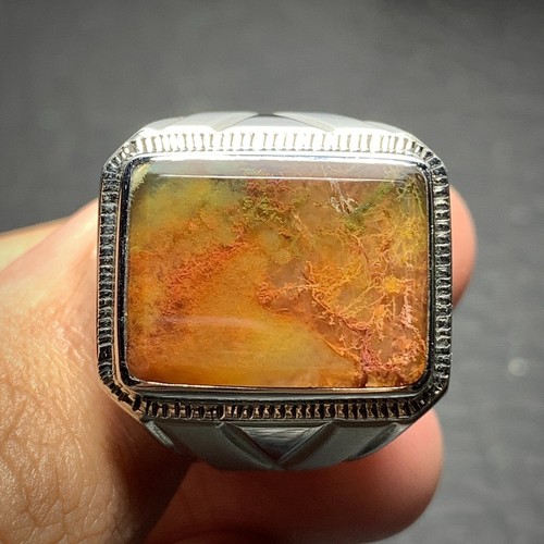 Scenic Moss Agate Ring 19x14x6mm, 9.5 USA/Canada 71.5 ct - Picture 6 of 7