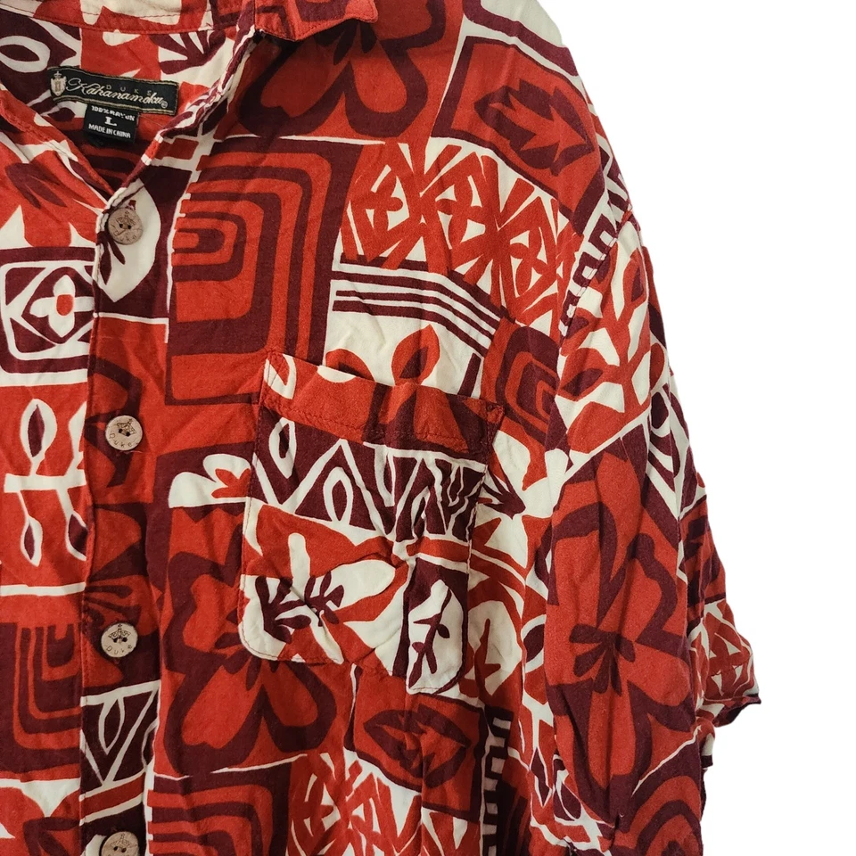 Duke Kahanamoku Shirt Mens Large Button Up Hawaiian Camp Red Rayon Floral - Image 3 of 4