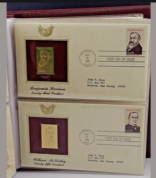 22 Kt GOLD GOLDEN REPLICAS OF 1986 US PRESIDENTS STAMPS