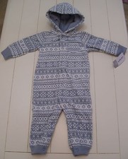 Girls Boys Carter's Grey White Warm Fleece Hooded Coverall Jumpsuit Sz 9M