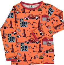 SMAFOLK Langarmshirt Longsleeve orange mit allover Feuerwehr Print 2-10 Jahre