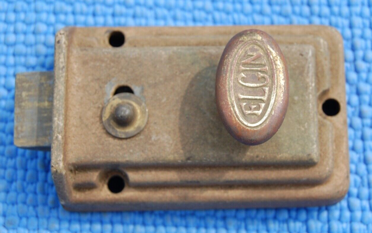 Vintage Elgin Turn Knob Door Lock Latch Deadbolt Cast Iron-Heavy