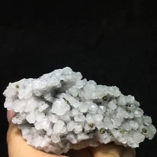 102g Small Particle Fluorescent Benz Calcite is associated w Spheroidal Pyrite