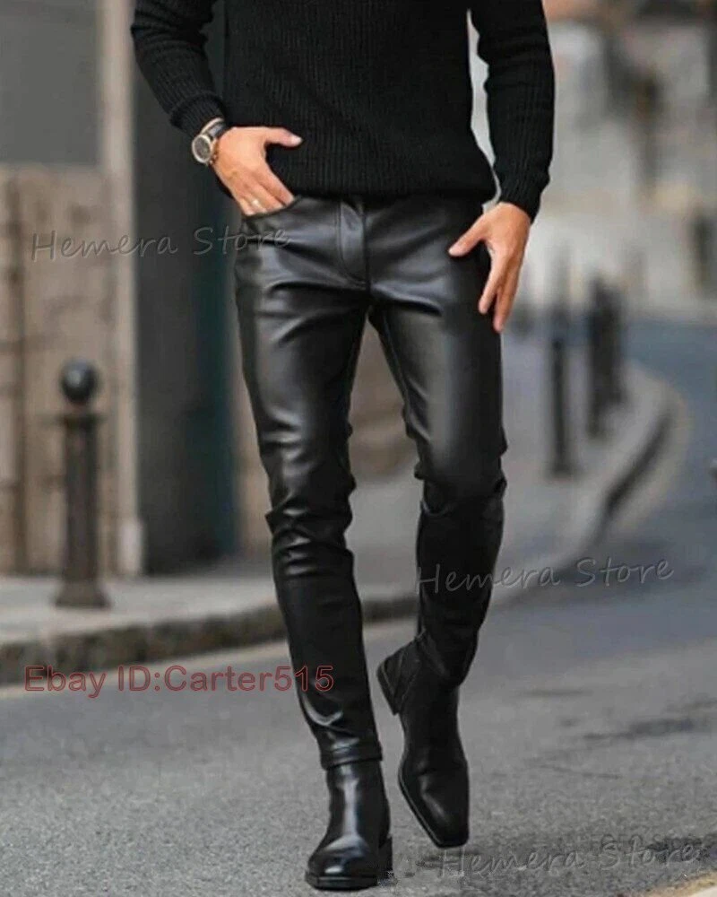 Pantalones De Cuero PU Para Hombres Pantal n De Moda Motocicleta