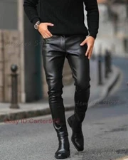Pantalones De Cuero PU Para Hombres Pantalón De Moda Motocicleta