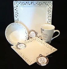 KF DESIGN STUDIO DINNERWARE IVORY LACE EYELET 4PC ~ BRIDAL SHOWER GIFT SET NWT!