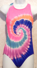 Lands' End Girls Size 14 Pink Multi Color Tie Dye 1 Piece Swimsuit