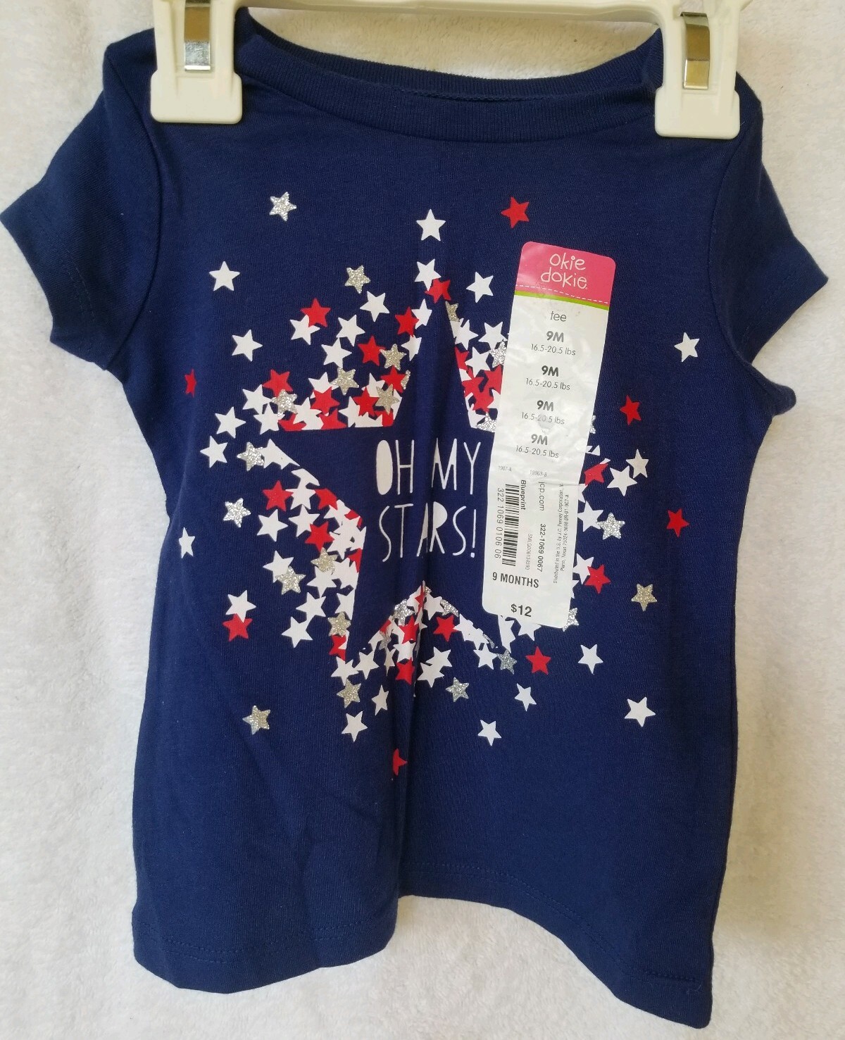 Okie Dokie July 4th Blue Print Star Tee's Available Sizes NB, 3M, 6M, 9M,XL 6X