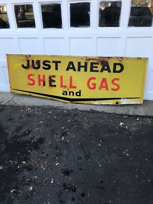 ORIGINAL GAS OIL ADVERTISING SIGN SHELL Not texaco gulf esso mobil sun  Ships