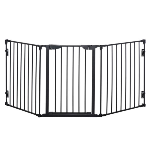 PawHut Pet Safety Gate 3 Panels Playpen Metal Fence W/ Walk Through Door Black - Picture 1 of 11