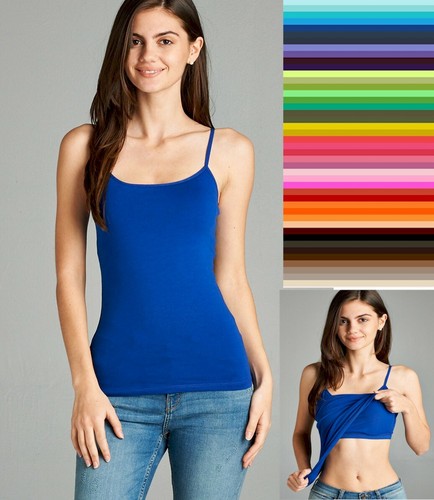 CAMI Tank Top in Shelf BRA Crop Adjustable Spaghetti Strap S M | eBay