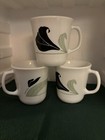 Corelle Mugs / Cups BLACK ORCHID 3.5" Set Of 3 Floral With Green Leaves On White — photo 1
