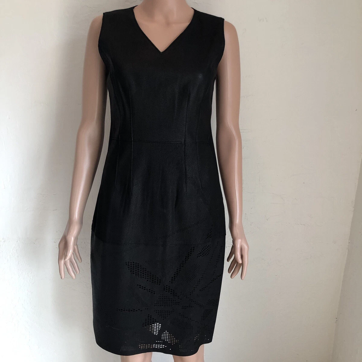 chinese dress ladies Metallic Vegan Leather Panel Dress  Elie Tahari
