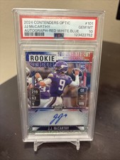 2024 Panini Contenders Optic JJ McCarthy Auto Red White Blue /13 PSA 10 POP 1