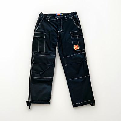Men's Black Cargo Pants Canvas Cotton Contrast Stitching Logo Patch Pockets 30