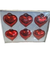 VTG Heart Shaped Ornaments Kurt S Adler Santa s World Set Of 6 Bright Shiny Red