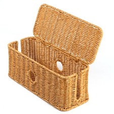 Rattan Cable Management Box Handwoven Cord Organizer Box, 4 Open Slots Cords ...