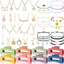49 Pcs Surfer Wave Friendship Bracelets Layered Necklace Square Hair Clip Boho