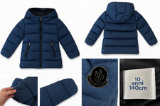 Moncler Kids Glitter Navy Hooded Down Jacket   Size 10A / 140cm   Authentic Puff