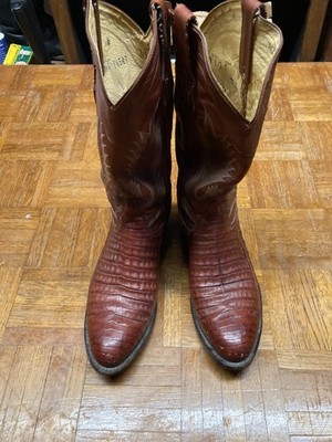 Tony Lama 9428 Genuine Caiman Belly Western Boots 9.5D Brown Made USA Exotic