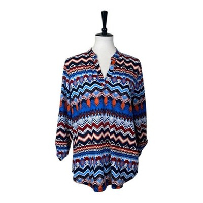 Absolutely Famous Popover Top Split Neck Tab Sleeves Blue Women s Size Large