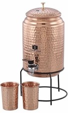 Distributeur d'eau en cuivre pur de 5 L avec support et 2 verres | Utilisatio...