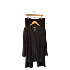 Vtg CAROLE LITTLE Dark Brown 3 Piece Jersey Kit Pant Cardigan Tunic Set Sz PL