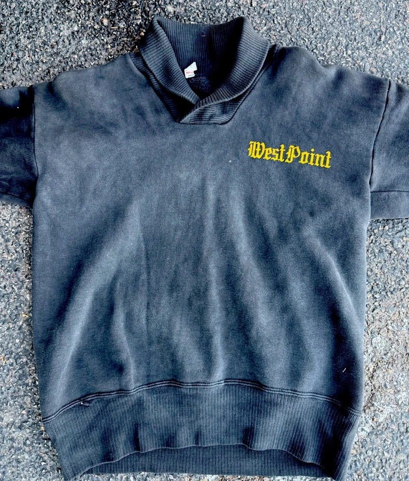 VINTAGE 50s Champion Running Man WEST POINT Black Raglan Sweatshirt W/Collar L - Image 2 of 4