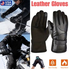 Men's Leather Gloves Winter Warm Fleece-Lined Touchscreen Thermal Outdoor Gloves