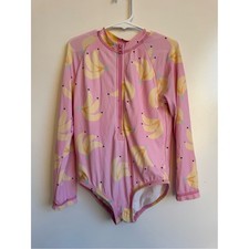 Hanna Andersson One-Piece Rashguard Swimsuit pink banana 5T long sleeve mockneck