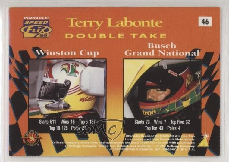 1996 Pinnacle Speed Flix Double Take Terry Labonte #46 HOF - Image 2 of 2