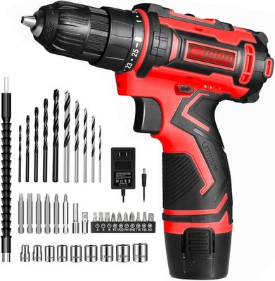 12V Cordless Drill Driver Set, 43pcs Home Tool Kit with 2-Speed & 25+1 Torque