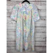 Womens VTG Lounge Around Snap Up Pastel Floral Short Sleeve House Coat Robe Sz M