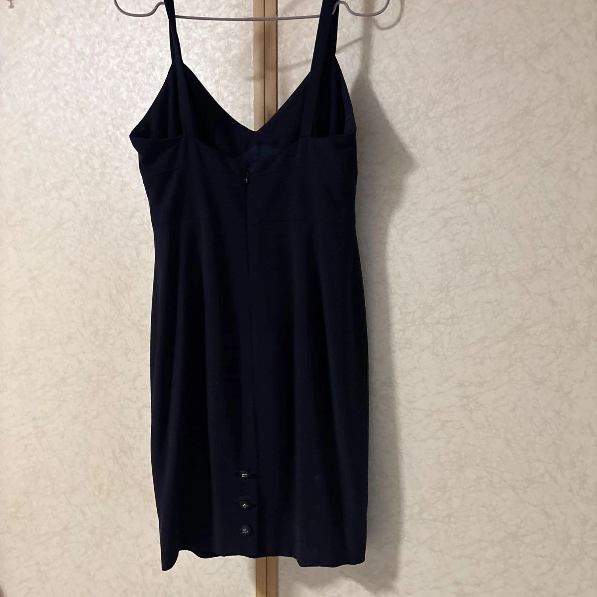 Chanel — CHANEL Navy Camisole Dress Size 38 Logo Button Sleeveless Elegant SR1925