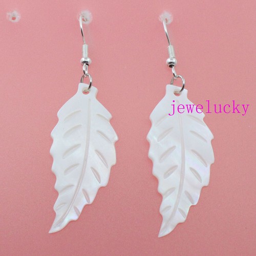 16mmx40mm Leaf Shape Shell Natural White Mother of Pearl Drop Dangle Earring - Picture 5 of 5