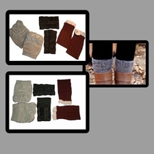 3 Pair Knitted Boot Cuffs: Grey, Black, Maroon/Burgundy  White Lace Trim