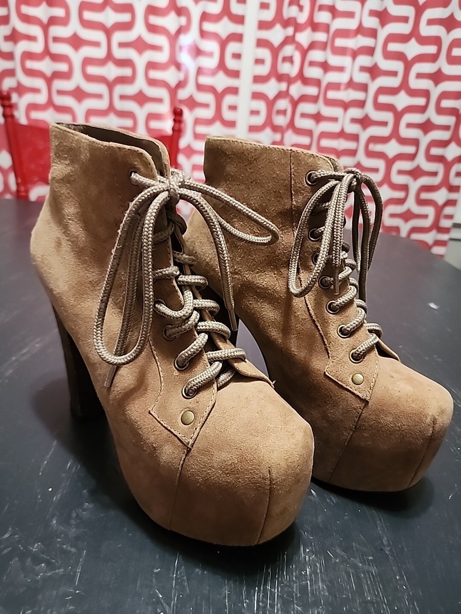 Jeffrey Campbell Havana Last 'Lita' 10M Tan Suede Platform Heeled Lace Up  Boots