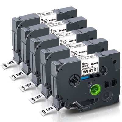 5-Pk/Pack TZe-221 TZ221 Black/White Label Tape 9mm Compatible Brother P-Touch
