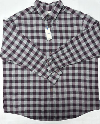 Rowm Mens Shirt 4XB Button Down Big Man Long Sleeve 100% Cotton Plaid Burgundy