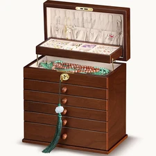 Jewelry Boxes and Organizers - Large Wooden Lockable Cabinet with Key, 8-Layer D