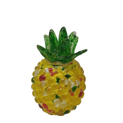 Pineapple Confetti Art Glass Figurine Blown 3D Hobnail Fruit Red Yellow Green 5''