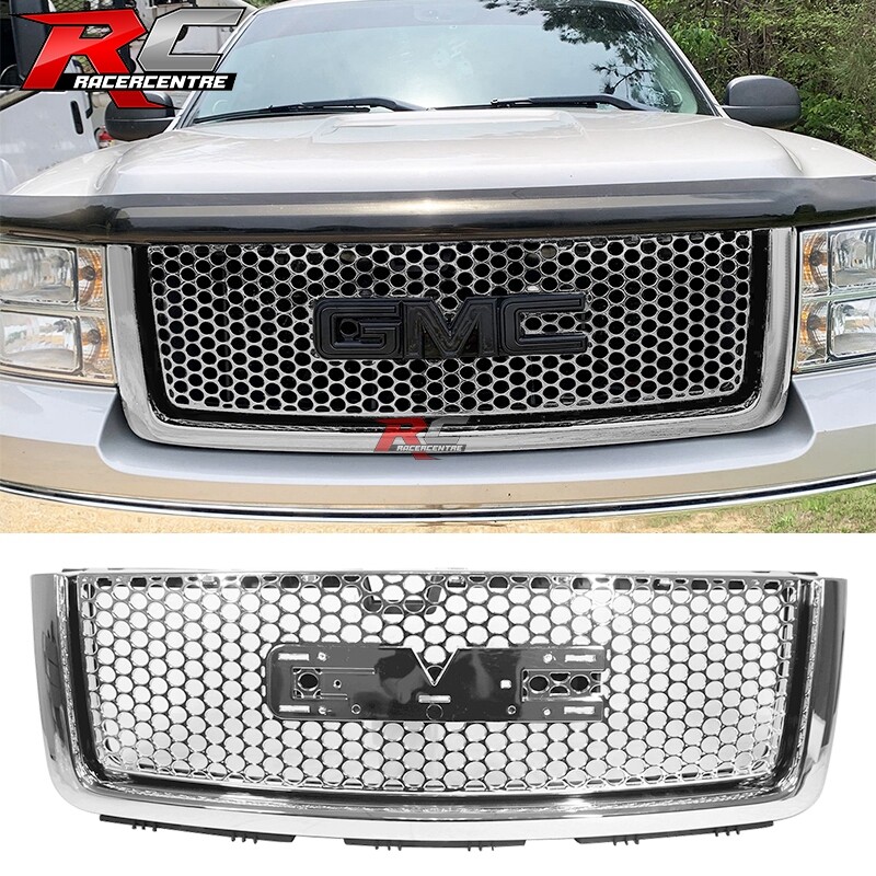 07-13 GMC Sierra 1500 Chrome Front Upper Grille Guard with Mesh Hood Cover  