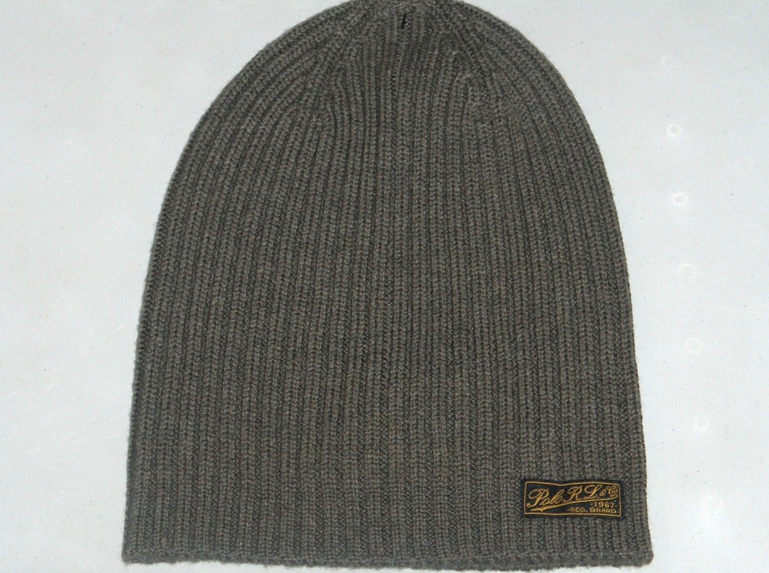 POLO RALPH LAUREN Men's Merino Wool Rib Knit Slouchy Beanie Hat Cap, OLIVE GREEN