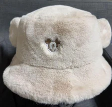 Tokyo Disney Resort Mickey Mouse Fluffy Bucket Hat Beige Ears Japan Used