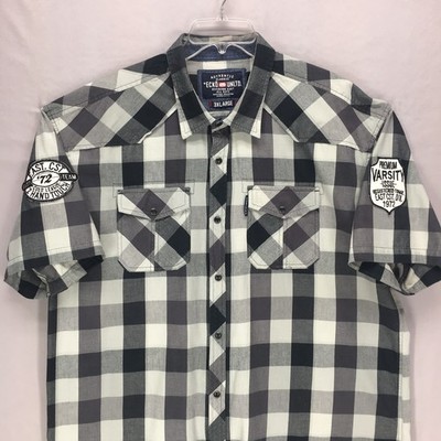 Ecko Unltd Mens Button Up Shirt Size 3XLBuffalo Plaid Pearl Snap Patches Logo