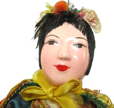 VINTAGE COLLECTIBLE CHINESE GEISHA TRADITIONAL FIGURE DOLL, SILK CLOTHES~10 1/2"